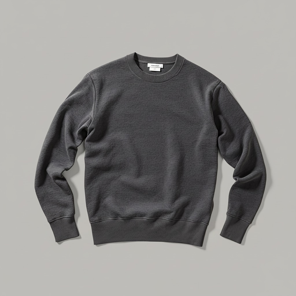 Charcoal cashmere crewneck sweater on neutral background