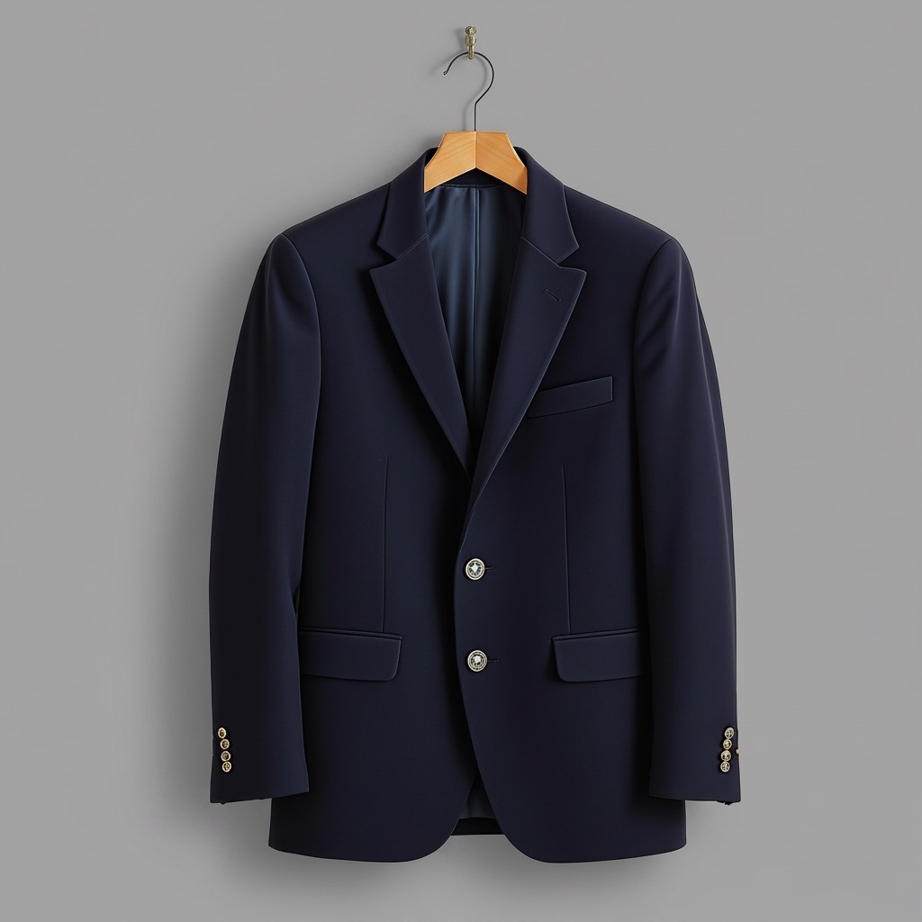 Navy wool blazer on neutral background